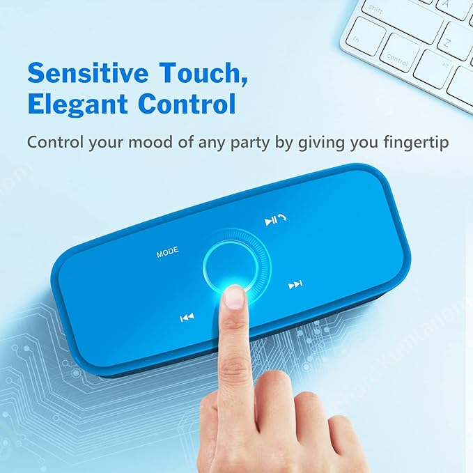 DOSS SoundBox Touch Wireless Bluetooth Speaker-12W HD Sound with Rich Bass, IPX5 Waterproof, 20H Playtime, Handsfree, for Gatherings, Home, Office, Outdoor, Travel-Blue