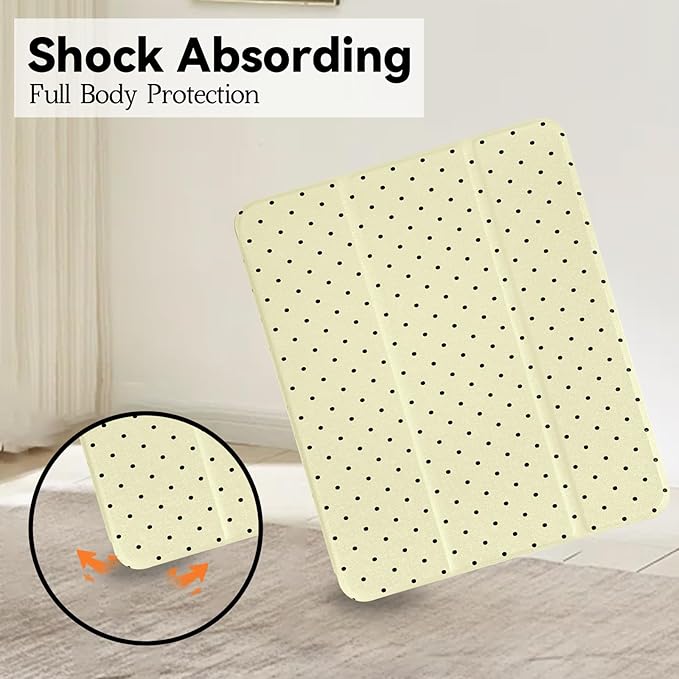 Lovmooful Compatible for iPad Pro 12.9-Inch 2022/2021/2020/2018 (6th/5th/4th/3rd Generation) Case with Pencil Holder Cute Polka Dot with Aesthetic Design Soft TPU Trifold Stand Protective-Yellow