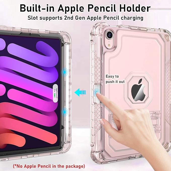 ZoneFoker Case for iPad mini A17 Pro, for iPad mini 7th/6th Generation Case 8.3 inch 2024/2021 with Pencil Holder/Stand, Slim Cover for i Pad Mini 7/6 (Clear)