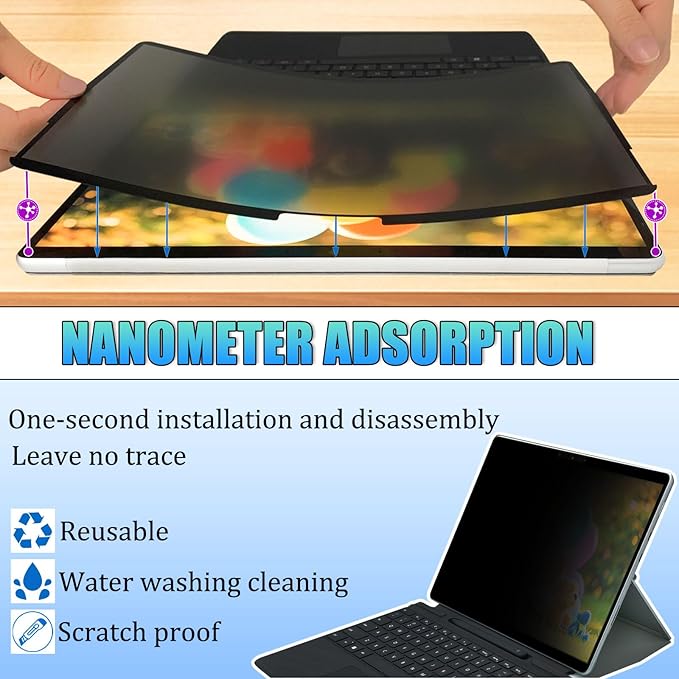 Privacy Screen Protector for Microsoft Surface Laptop 6/5/4/3/2/1-13.5 Inch - Anti-Spy Filter with Blue Light Blocking - Removable, Reusable, Bubble-Free Installation