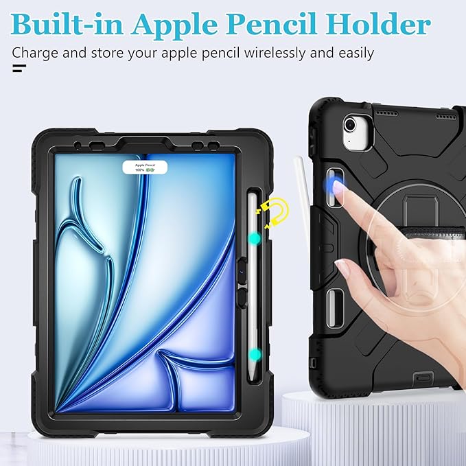 Case for iPad Air 11 M4 2026/ M3 2025/ M2 2024: Silicone Cover for iPad Air 5th & 4th Generation 10.9 Inch (2020/2022) with Screen Protector- Stand- Handle- Shoulder Strap- Pencil Holder