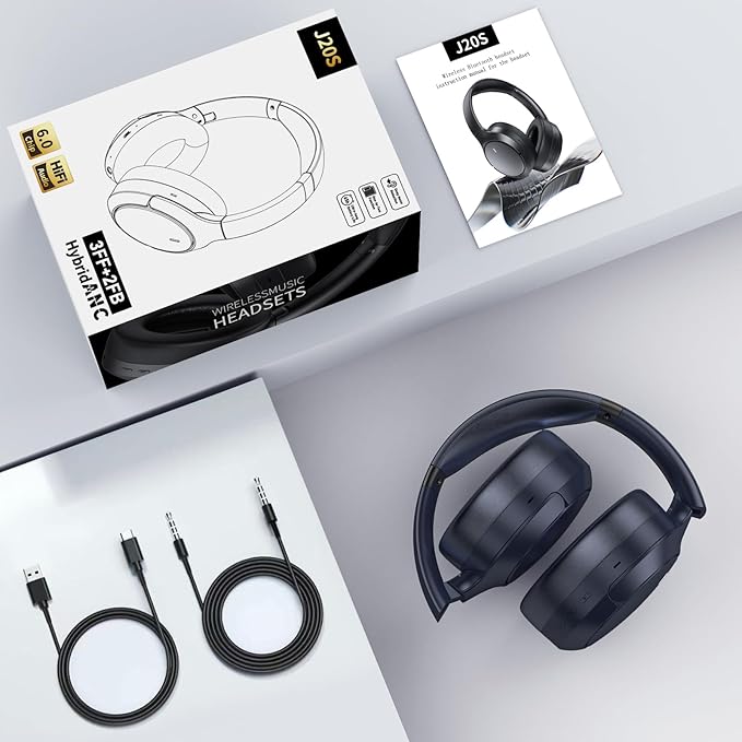 Hybrid ANC Wireless Over-Ear Headphones, 100H Playtime, Hi-Res Audio, Bluetooth 6.0, Multi-Mode Noise Cancellation, Comfort Fit, iOS & Android Compatible, Foldable Design, Travel-Friendly (Blue)