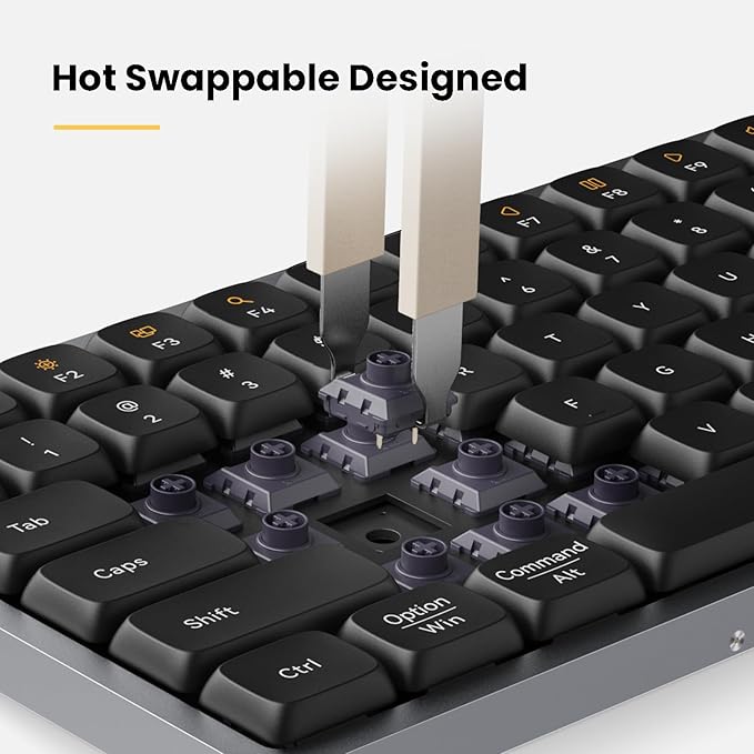 LOFREE Flow Low Profile Mechanical Keyboard, 100 Keys Rechargeable Wireless Keyboards with Bluetooth and Wired Connection for Windows, Mac OS/White Ghost Linear Switches