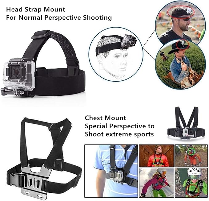 Chest Mount Harness Chesty Vest Head Mount Strap for Action Camera Compatible with GoPro Hero 12,11,10,9,8,Max,Go Pro Hero 7,6, 5,4, Session,3+,3,Hero (2018),Fusion,DJI Osmo,AKASO