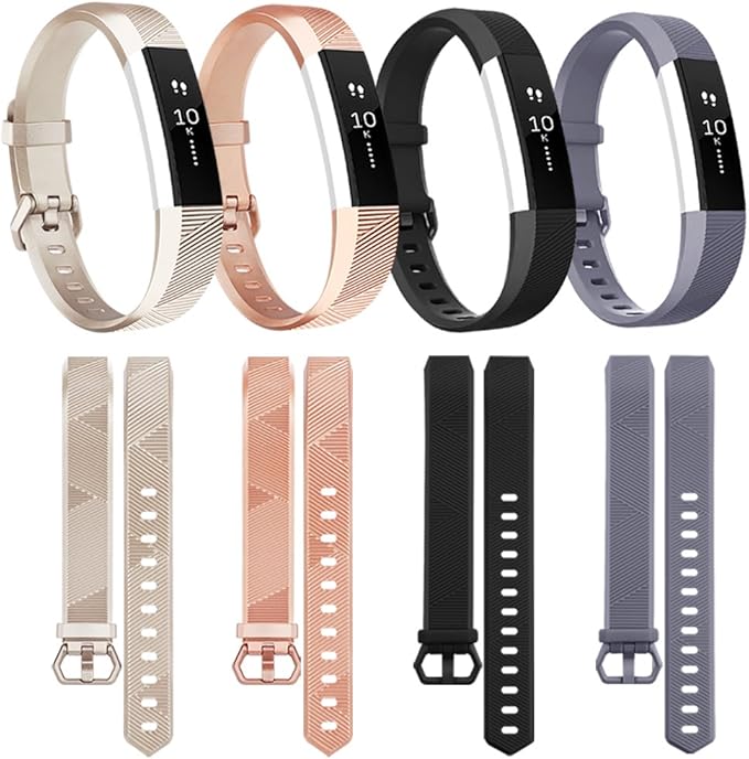 Tobfit 4 Pack Bands Compatible with Fitbit Alta/Alta HR Bands, Soft Sport Silicone Replacement Wristbands for Women Men (Small, Black/Champagne Gold/Rose Gold/Gray)