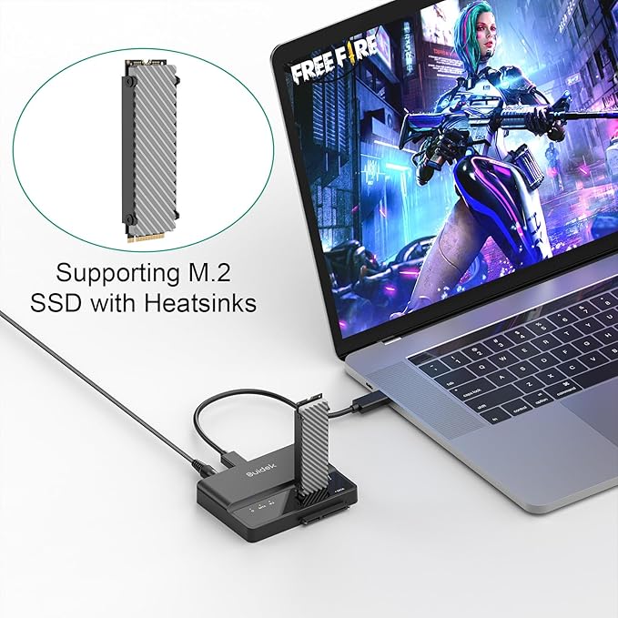 SUIDEK NVMe SSD Enclosure, 10Gbps USB to M.2 and SATA Adapter Tool Free PCIe NVMe External Hard Drive Reader Compatible with M.2(M Key&M+B Key) Any Sizes and 2.5"/3.5" SATA SSD/HDD