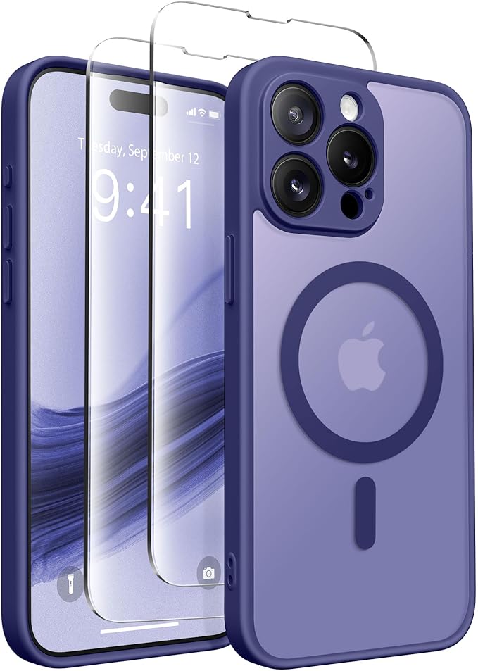CAPRARO Magnetic for iPhone 15 Pro Max Case, [Compatible with MagSafe] [Full Camera Protection] Shockproof Protective Slim Translucent Matte Phone Case for iPhone 15 Pro Max 6.7'', Purple Eggplant