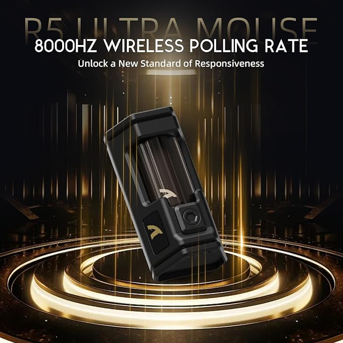 ATTACK SHARK R5 Ultra Wireless Gaming Mouse,39g Superlight Carbon Fiber Hollowed-Out,PAW3950MAX Optical Sensor Nordic 52840 MCU 8K Polling 42K DPI,Tri-Mode Programmable Mice with Coiled Cable-Green