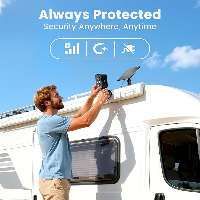 Cellular Security Camera Wireless Outdoor, No WiFi Need, Battery & Solar Powered, Magnetic, Free Human Detection, Free 7-Day Cloud/SD, Night Vison, Siren, 2-Way, IP65 Talk, 2K