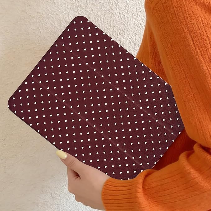 Lovmooful Compatible for iPad Air 6th 11-inch M2 (2024),iPad Air 5/4 (2022/2020 5th/4th Generation 10.9-Inch) Case with Pencil Holder Cute Polka Dot Design Soft TPU Trifold Stand Protective-Wine Red