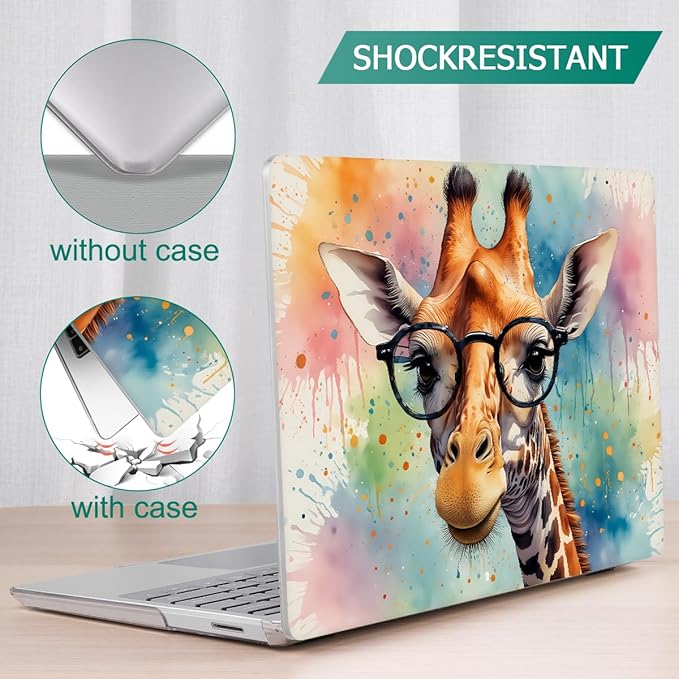 Case for 13.5" Microsoft Surface Laptop 5/4/3 with Metal Palm Rest ONLY 2019-2022 Release Models:1868/1951, Plastic Hard Shell Case with Keyboard Cover & Screen Protector, Glasses Giraffe