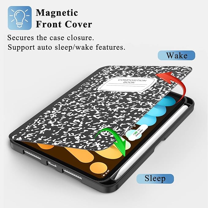 Supveco Case for iPad mini 7 (A17 Pro) 2024/iPad Mini 6 2021 8.3 Inch with Pencil Holder-[Auto Wake/Sleep],Slim Protective Case with Soft TPU Back Cover for iPad mini 7th/6th Generation(Book)