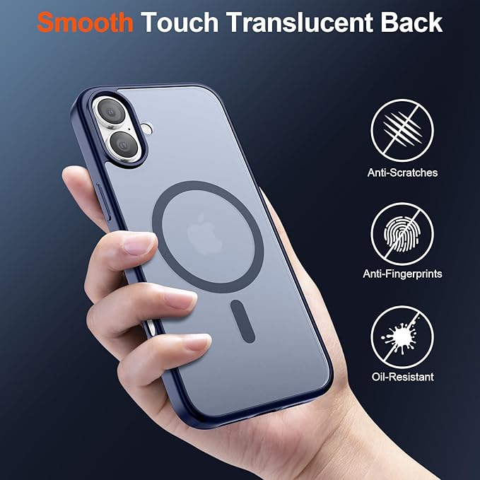 SUPFINE Magnetic for iPhone 17 Case (Compatible with MagSafe)(Military Grade Drop Protection) Translucent Matte Shockproof with Anti-Fingerprint Phone Cover 2025,Navy Blue