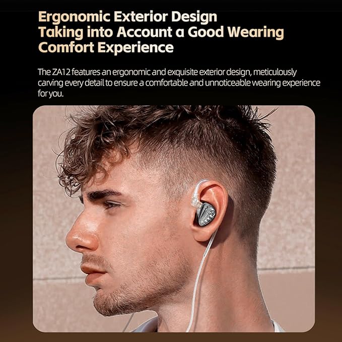 KZ ZA12 in Ear Monitor, 2DD+4BA Hybrid Wired Earbuds, KZ in Ear Monitor with 4-Level Tuning Switch Gaming Earbuds,Silver-Plated IEM Cable for Audiophile (with Microphone, Matte Black)