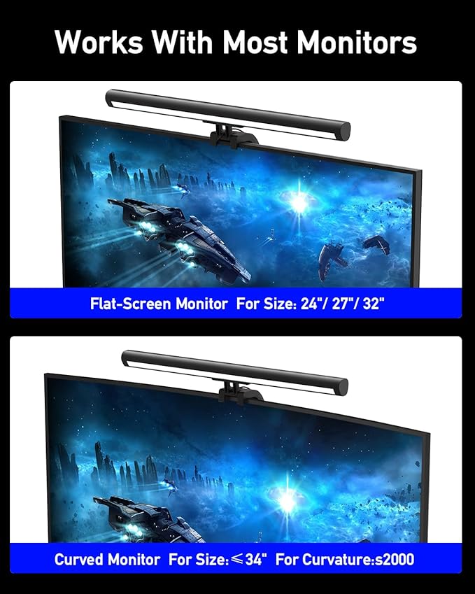 RGB Computer Light Bar， LED Monitor Lamp Screen Light Bar, Adjustable Monitor Light Bar with Clip Mount,for Computer Monitors and Home Office Settings
