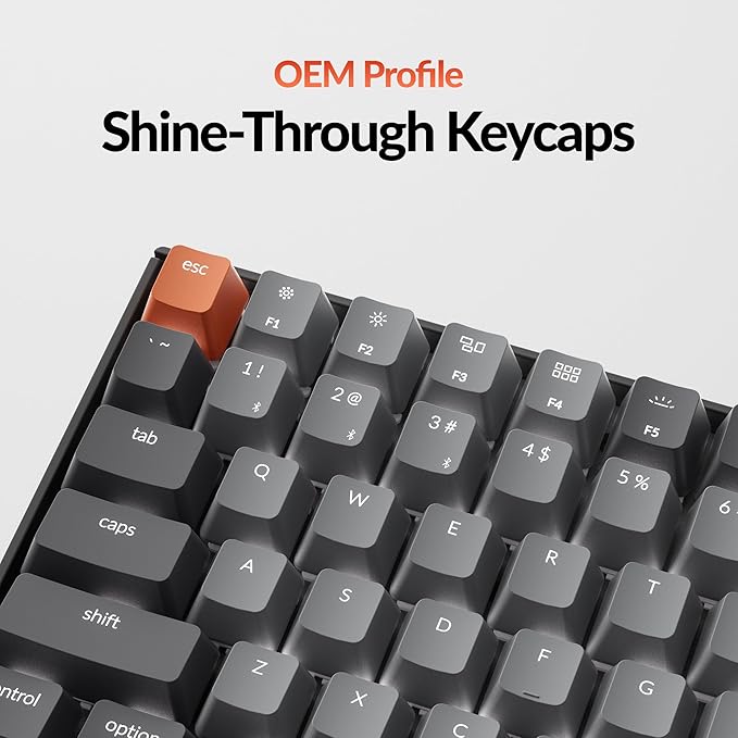 Keychron K2 75% Layout Bluetooth Wireless Mechanical Gaming Keyboard Silent K Pro Red Switch/White LED Backlit/USB C/Anti Ghosting/N-Key Rollover, 84 Keys, for Mac Windows
