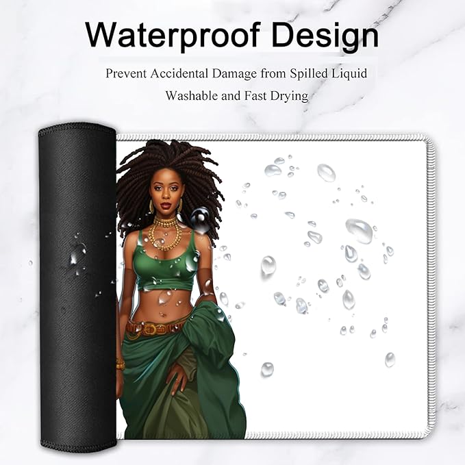 Large Mouse Pad, 31.5 x 11.8in Extended Gaming Mouse Pad with Stitched Edges, XXL Mousepad Protector Non Slip Rubber Base for Office Home Writing Mat,African American Women Black Girl White Desk Mat
