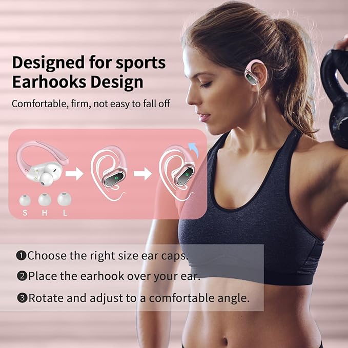 Wireless Earbuds, 2026 Bluetooth 5.4 Headphones Sport, 50Hrs HiFi Stereo Deep Bass Over-Ear buds with ENC Noise Cancelling Mic, IP7 Waterproof & LED Display Earphones with Earhooks for Workout/Running