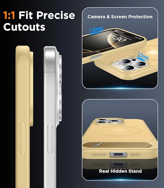 Magnetic Compatible with iPhone 16 Pro Max Case, [Built-in Invisible Kickstand][Compatible with MagSafe][Military Grade Shockproof] Slim Translucent Matte Phone Case for iPhone 16 Pro Max 6.9"