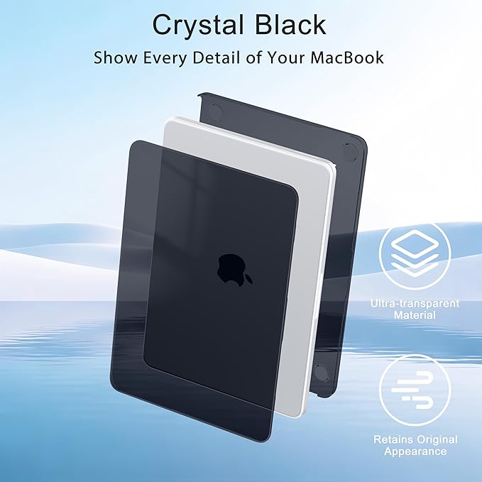 MecBevia for MacBook Neo Case 13 inch 2026 Release Model A3404 with A18 Pro Chip, Hard Shell Case with Keyboard Cover, Screen Protector, Type C, Crystal Black