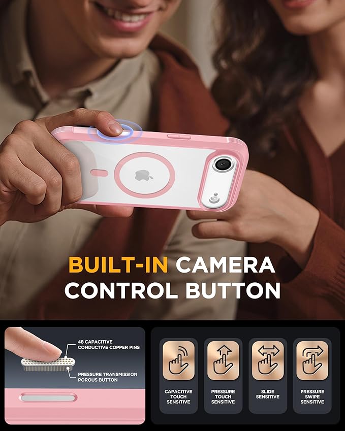 Miracase Magnetic for iPhone Air Case 6.5" [Compatible with MagSafe] Full-Body Phone Case with Built-in Glass Screen Protector & Camera Control,Drop Proof iPhone 17 Air Case Cover, Pink