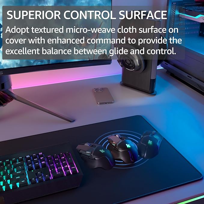 KTRIO Large Gaming Mouse Pad Desk Mat, Superior Micro-Weave Cloth for Precise Mouse Control, Non-Slip Rubber Base, Stitched Edges, Water-Resistant, for Gamer, Office & Home, 31.5" x 11.8" inches