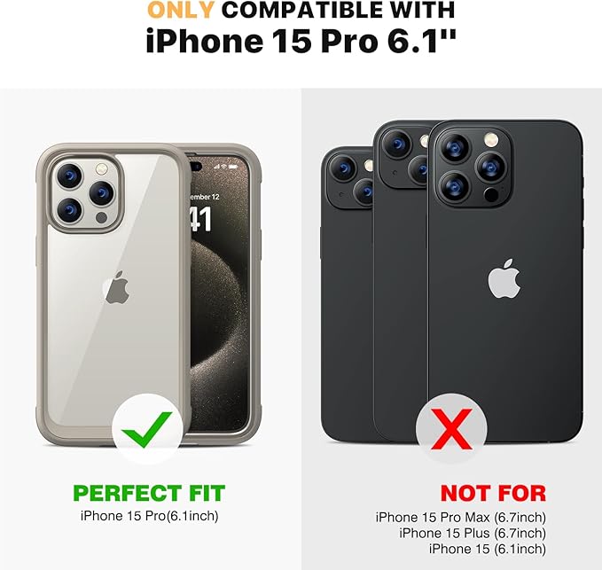 Diaclara Designed for iPhone 15 Pro Case, [Military-Grade Drop Proof] Full-Body Bump Case with Built-in Shockproof Screen Protector, [Camera Lens Protector] for iPhone 15 Pro 6.1"(Natural Titanium)
