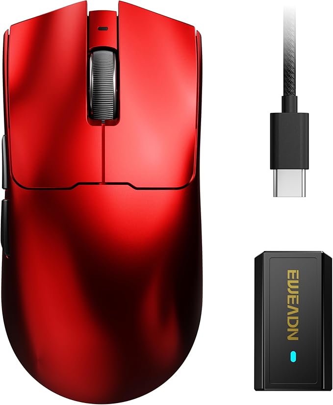 EWEADN S9 Ultra Wireless Gaming Mouse, 59G Ergonomic Computer Mouse, Triple Modes, 8K Polling, PAW3950 42K DPI Optical Sensor, Kailh Switch, 250h Battery Life, Programmable for PC/Win/Mac(Red)