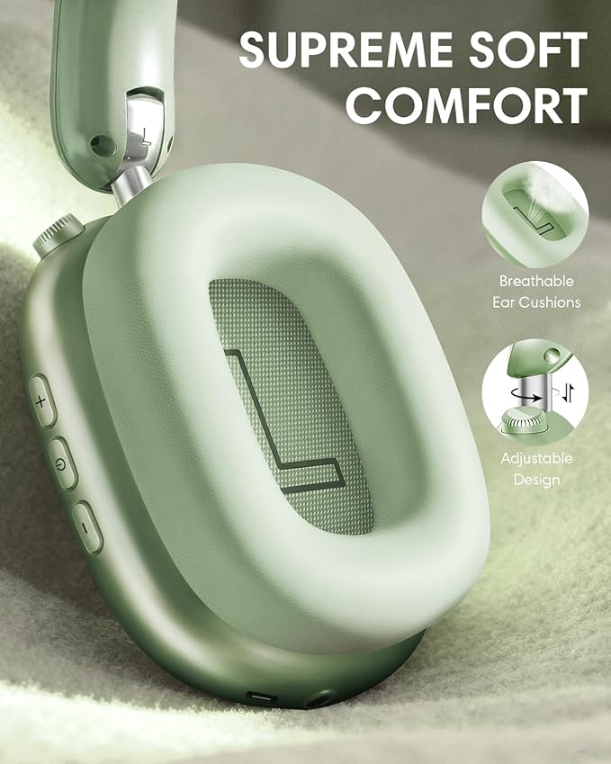 Wentronic Y02 Active Noise Cancelling Headphones, Wireless Over-Ear Bluetooth 5.4 Headphones, Multiple Modes, 60H Playtime, Hi-Res Audio, Big Bass, Foldable Lightweight for Travel Home Office, Green