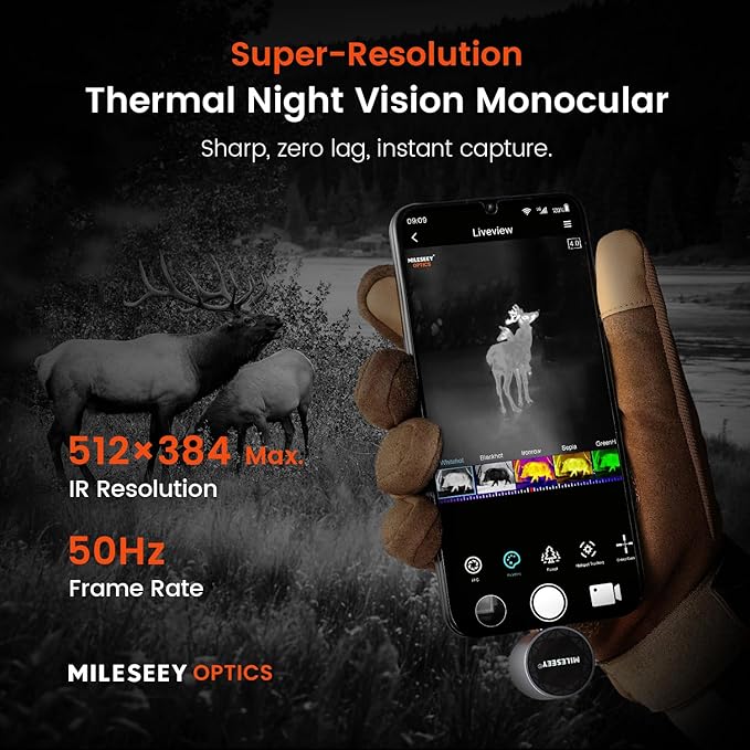 Thermal Monocular for Android, MILESEEY TNV30i Night Vision Thermal Scope, 512×384 Super Resolution 50Hz Thermal Imaging Camera, 1600-Yard Range Thermal Goggles, Building Detection, 10-15mm Lens