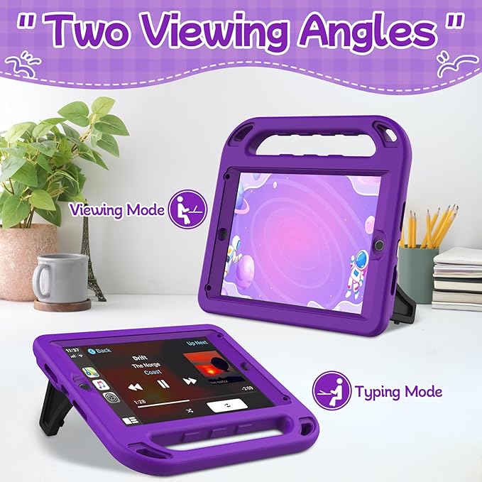 BMOUO Kids Case for iPad 6th/5th Generation (iPad 9.7-inch, 2017/2018), iPad 9.7/Air 2 Case with Screen Protector, Shockproof Handle Stand iPad 6th 5th Generation Cas e for Kids, Purple