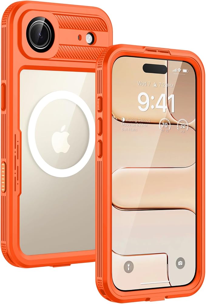 Lanhiem Magnetic for iPhone Air Phone Case, IP68 Waterproof Dustproof Phone, Compatible with Magsafe Built-in Screen Protector Full Body Heavy Duty Rugged Phone 17 Air Cover, 6.5 inch, Cosmic Orange