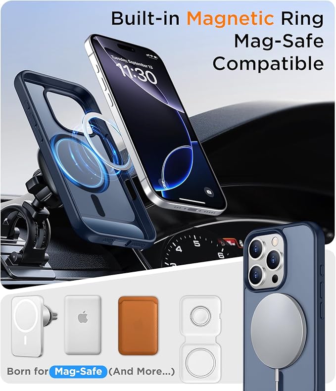 Magnetic Compatible with iPhone 16 Pro Max Case, [Built-in Invisible Kickstand][Compatible with MagSafe] [Military Grade Shockproof] Slim Translucent Matte Phone Case for iPhone 16 Pro Max 6.9"