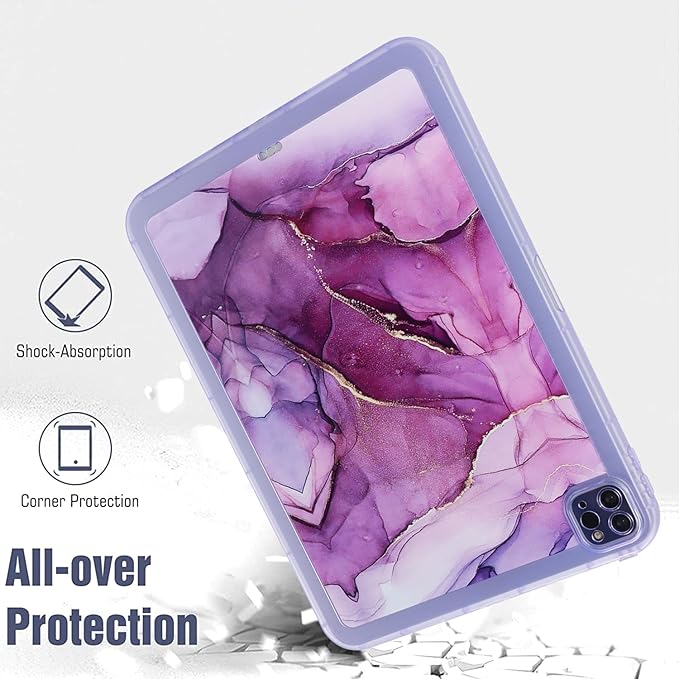 for iPad Pro 12.9 inch Tablet Case 6th/5th/4th/3rd Generation (2022/2021/2020/2018) Lightweight Glitter Bling Soft TPU Back Shockproof Cover Flexible Silicone Bumper Shell, Purple Marble