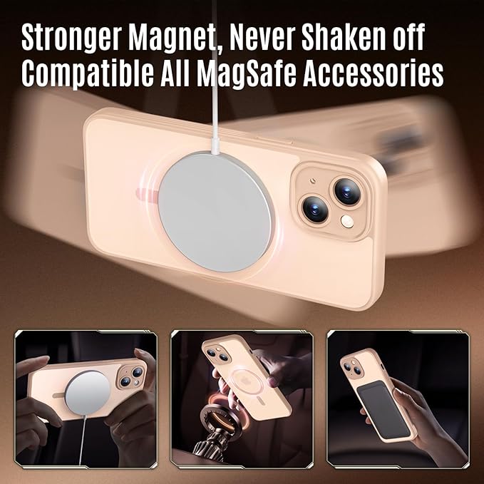Symcele Designed for iPhone 15 Plus Case, Compatible with MagSafe, with Privacy Screen Protectors X2, [Camera Protection] [15FT Military Drop Protection] Shockproof Phone Case, 6.7", Light Brown