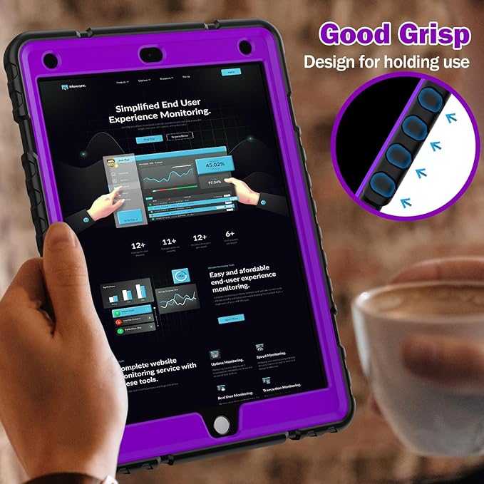 ZoneFoker 9.7" Case for iPad 6th/5th Generation 2018/2017, for iPad Air 2 / Air 1st / Pro 9.7, Heavy Duty Shockproof Protective 9.7 Inch Cover with Built-in Stand for i Pad 6 5 Gen(Black+Purple)