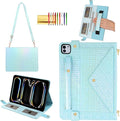 Shiny Case for iPad Pro 11" M5 M4 (2025/2024) Handbag Case, Techcircle Iridescent PU Leather Folio Envelope Pocket Stand Cover with Hand Strap+Shoulder Strap+Pencil Holder+Card Slots, Shiny Blue