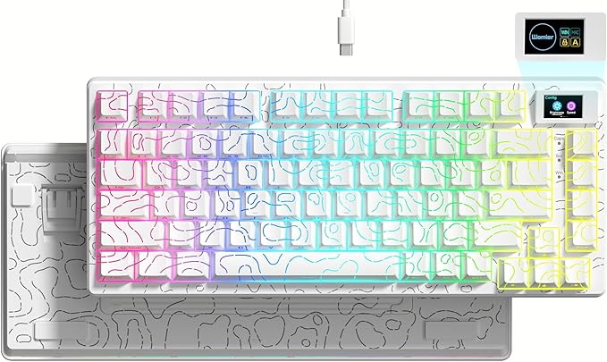 Womier SK80 75% Percent Keyboard Gaming with Color Multimedia Display Mechanical Keyboard Topographic, Hot Swappable Gasket Mount RGB Creamy Key Board Pre-lubed POM Switch for Mac/Win,White