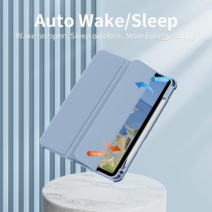 Case for iPad Pro 12.9 Inch (6th/5th/4th/3rd Generation 2022/2021/2020/2018) with Pencil Holder, Clear Transparent Back Shell Slim Stand Shockproof Tablet Cover, Auto Wake/Sleep, Blue