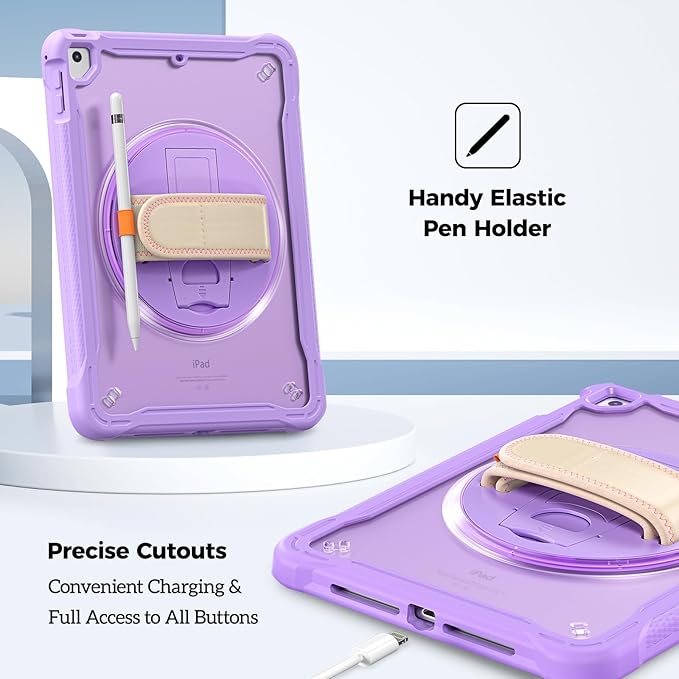 ProCase Rugged Case for iPad 9.7 Inch 5th 6th Gen/iPad Air 2 / iPad Pro 9.7 Case, Heavy Duty Shockproof Rugged Cover with Hand Strap 360 Degree Rotatable Kickstand Protective for iPad 9.7" -Purple