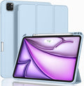 ZryXal New iPad Air 13 Inch Case M3 2025/M2 2024 with Pencil Holder, Trifold Stand Smart Case with Soft TPU Back,Auto Wake/Sleep(Sky Blue)