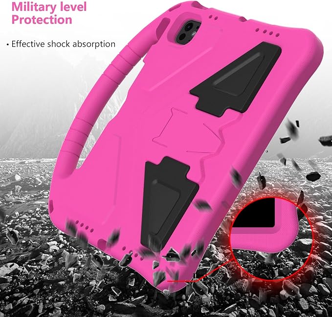 Kids Case for iPad Air 11 inch M4/M3/M2 (2026/2025/2024) & iPad Pro 11 inch M5/M4 (2025/2024) with Pencil Holder/Handle Kickstand/Lightweight Soft EVA Shockproof Boy Girl Stand Cover, Rose