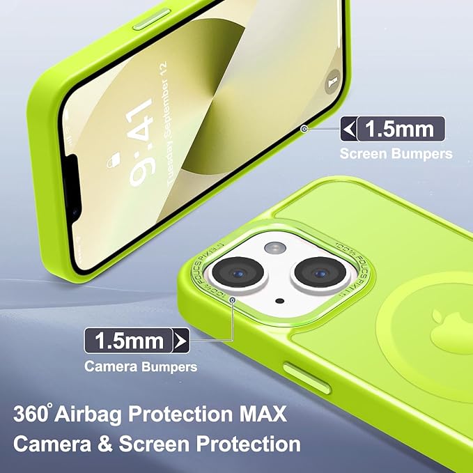 Newfuture Designed for iPhone 13 Case & iPhone 14 Case with Magnetic [13 FT Military Drop Protection] [Compatible with Magsafe] Slim Shockproof with Anti-Fingerprint Phone Case, Fluorescent Green