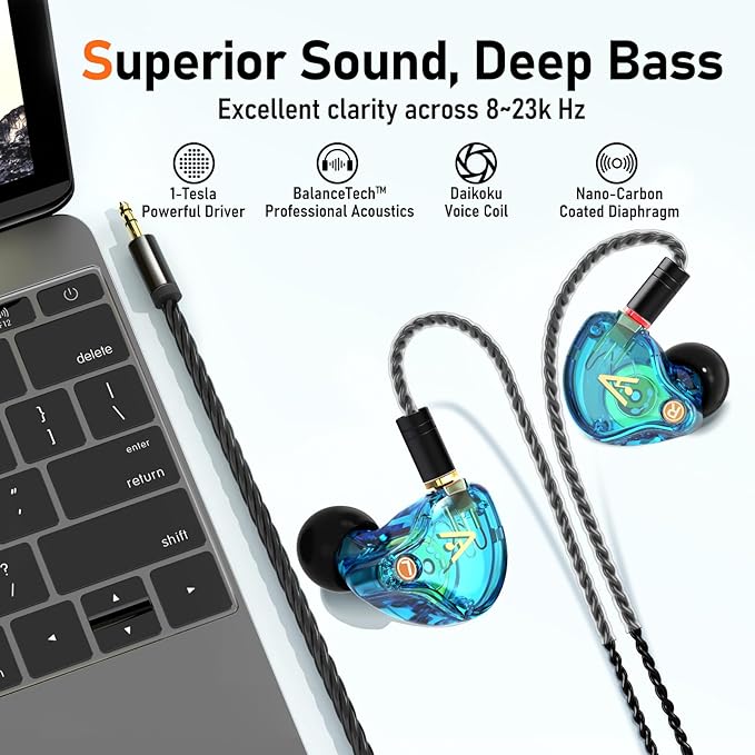 Vibes 202 Wired Earbuds - HiFi in Ear Monitor Headphones – Professional Noise Isolating Ear Buds - Clear Sound, Deep Bass & Comfort-Fit IEM Earphones - MMCX to 3.5mm, Silver Plated Cord, Carrying Case