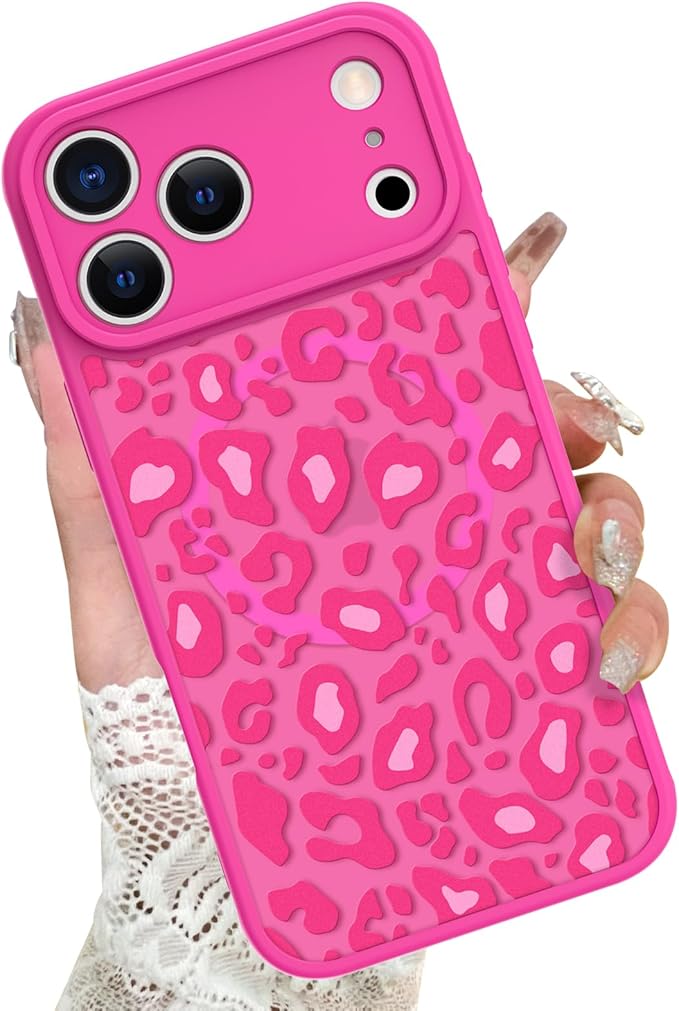 KANGHAR Case Compatible with iPhone 17 Pro Hot Pink Leopard Printed Pattern [Compatible with Magsafe] Cute Cheetah Protective Magnetic Case for Girls Women 6.3"