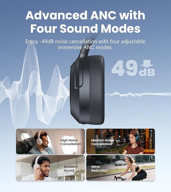 Edifier W820NB Plus Gen 2 Wireless Over-Ear Noise Cancelling Headphone, -49 dB ANC, LDAC Hi-Res Audio, 88H Playtime, Spatial Sound, AI Clear Calls, Bluetooth V6.1 & Multipoint - Dark Gray