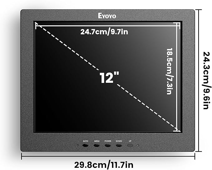 Eyoyo 12 Inch HDMI Monitor with BNC VGA AV HDMI Input 800x600 Portable 4:3 TFT LCD Mini HD Color Screen with Built-in Speaker