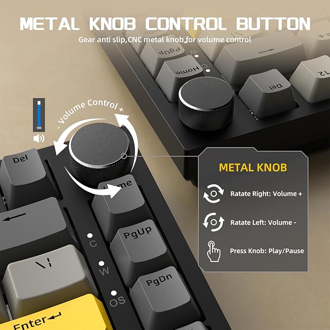 Attack Shark ajazz AK820 75% Wired Mechanical Gaming Keyboard Hot Swappable RGB Custom Keyboard Gasket Mount CNC Knob PBT Keycap Linear Moon Switch NKRO for PC/Win/Mac-Black/Grey