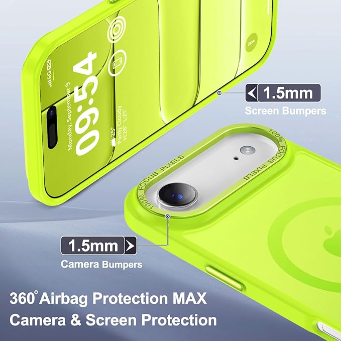 Newfuture Magnetic for iPhone Air Case [Compatible with Magsafe] [Military Grade Drop Protection] Translucent Matte Anti-Scratch Shockproof Protective Phone Cover 6.5 Inch, Fluorescent Green