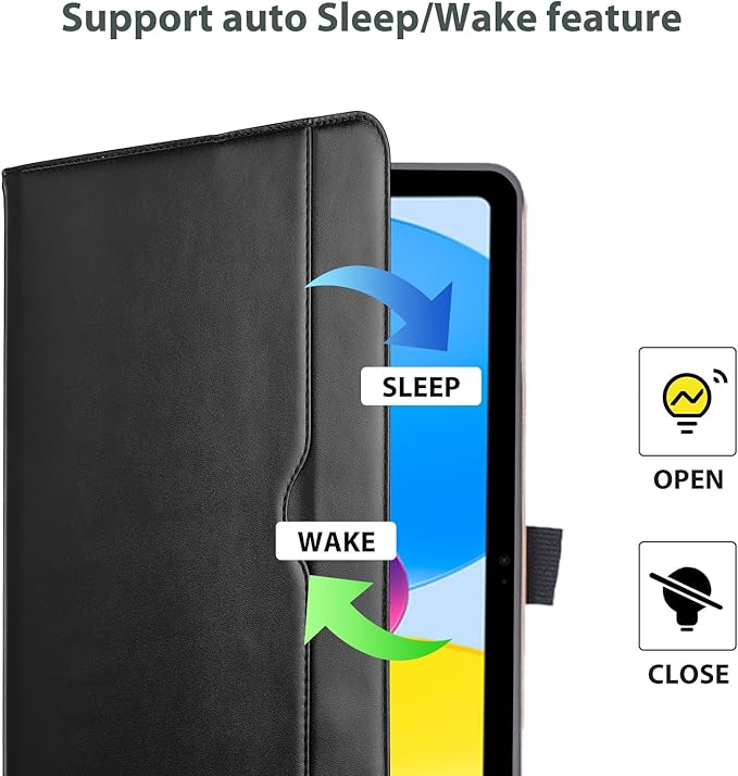 ProCase for iPad A16 11th Generation 11 Inch 2025/iPad 10th Generation Case 10.9 Inch 2022, iPad 11/10 PU Leather Case Business Stand Cover Smart Folio with Hand Strap Front Pocket Pen Loop -Black